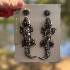 NWT Deepa Gurnani Crocodile Alligator Intricate Hand Beaded Earrings